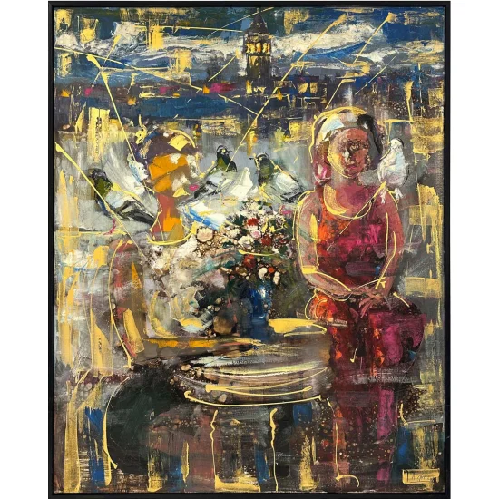 Boğazda Aşkın Silueti Yağlı Boya Tablosu