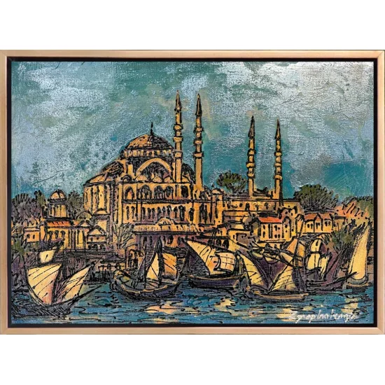 Yeni Cami ve Yelkeniler Yağlı Boya Tablosu