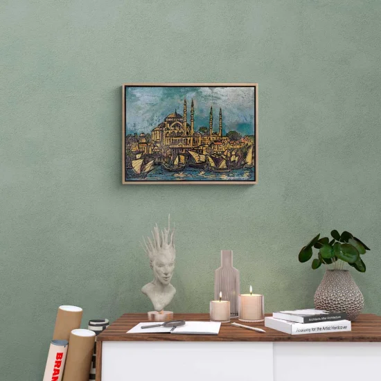 Yeni Cami ve Yelkeniler Yağlı Boya Tablosu