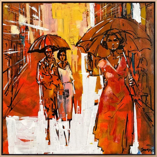 Umbrella Couples Oil Painting