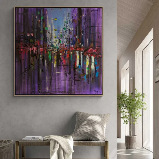 Futuristic City Lights Oil Painting | Simurg Art Gallery