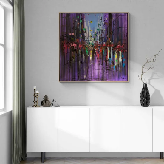 Futuristic City Lights Oil Painting | Simurg Art Gallery