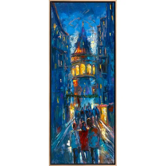 Mavi Rüyaların Sokağı Yağlı Boya Tablosu