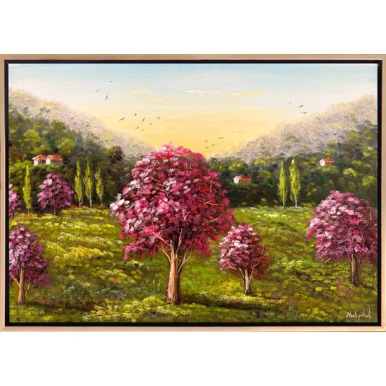 Among Pink Trees Oil Painting | Simurg Art Gallery