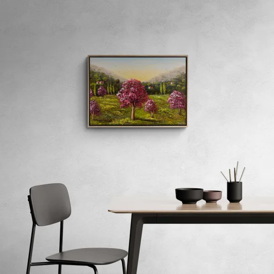 Among Pink Trees Oil Painting | Simurg Art Gallery