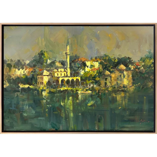 Deniz Manzaralı Cami Yağlı Boya Tablosu