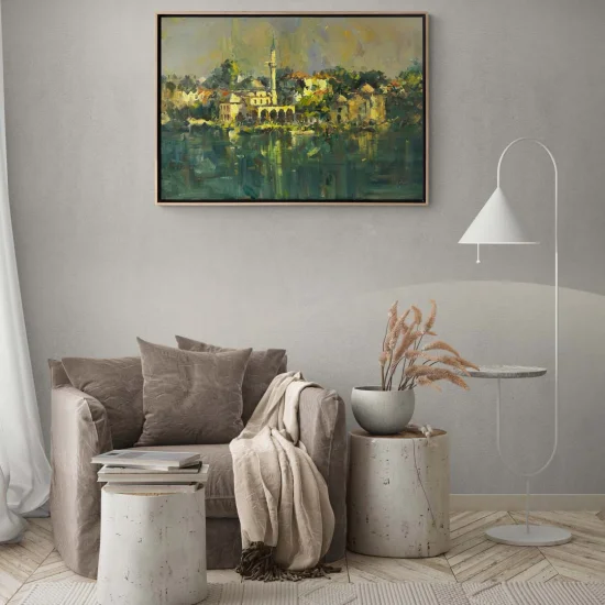 Deniz Manzaralı Cami Yağlı Boya Tablosu