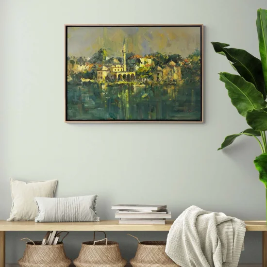 Deniz Manzaralı Cami Yağlı Boya Tablosu