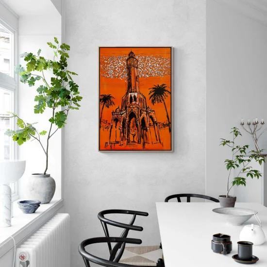 İzmirin Simgesi Saat Kulesi Yağlı Boya Tablosu