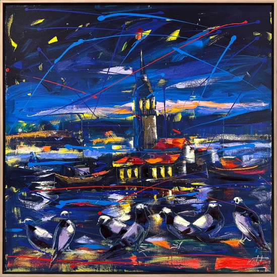 Maidens Tower Oil Painting in Moonlight