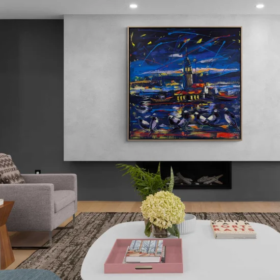 Maidens Tower Oil Painting in Moonlight