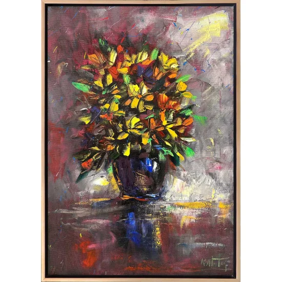 Vazoda Kasımpatılar Yağlı Boya Tablosu