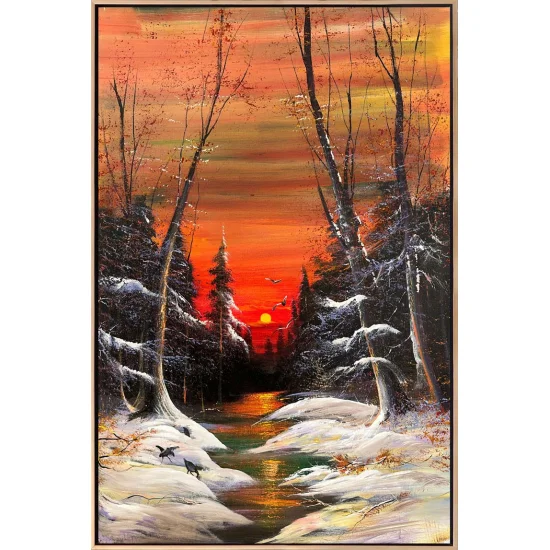 Karlı Dere Yansımaları Yağlı Boya Tablosu