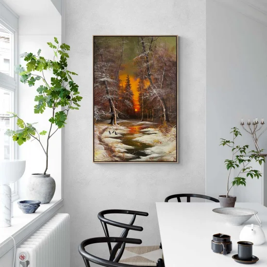 Karlı Dere Yansımaları Yağlı Boya Tablosu