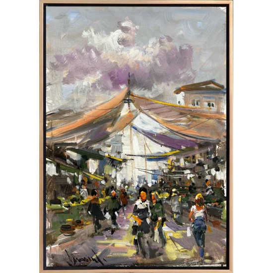 Village Bazaar Oil Painting