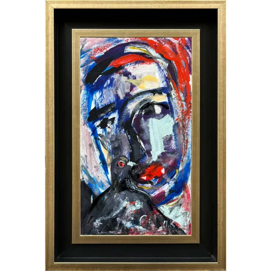 Human And Pigeon Oil Painting