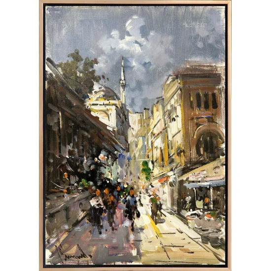 Taşlı Yollarda Gezinti Yağlı Boya Tablosu