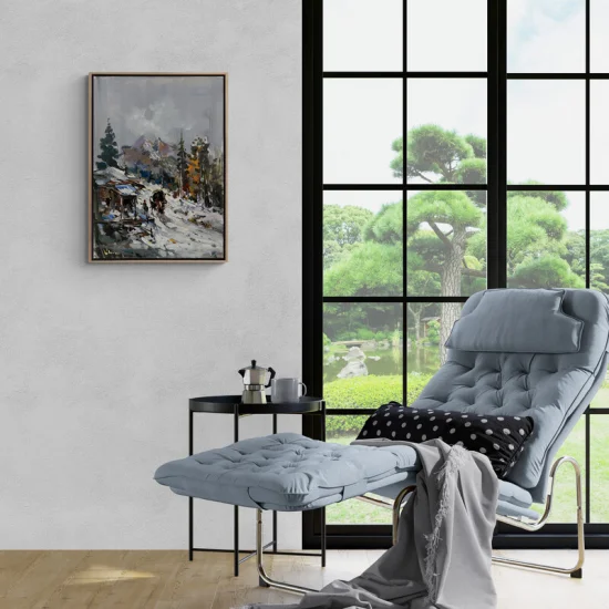 Snowy Village Oil Painting