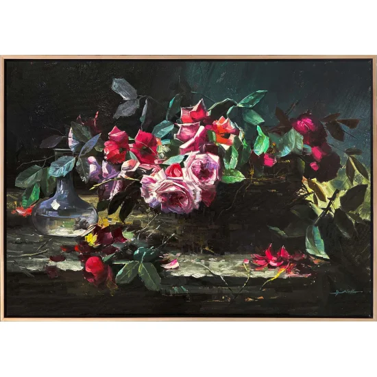 Pembe Gül Sessizliği Yağlı Boya Tablosu