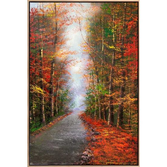 Silent Forest Road Oil Painting