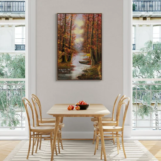 Nehir Kenarındaki Sonbahar Ormanı Yağlı Boya Tablosu