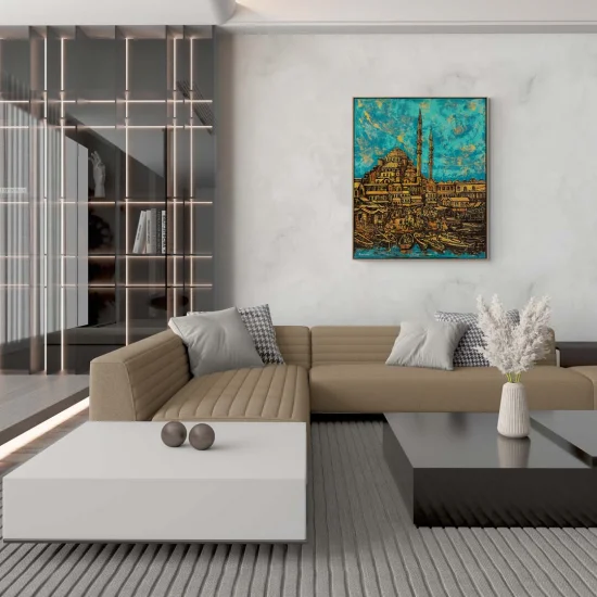 Denizin Kenarındaki Cami Yağlı Boya Tablosu