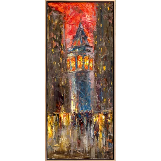 Galatanın Gece Işıkları Yağlı Boya Tablosu