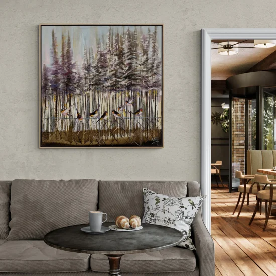 Karla Kaplı Ormanlarda Kuşlar Yağlı Boya Tablosu