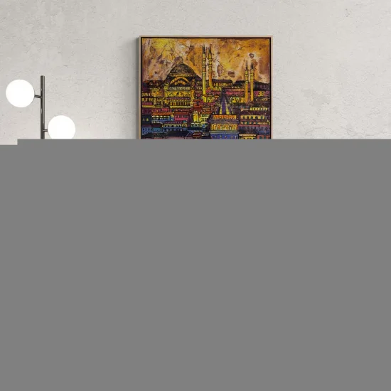 İstanbulun Kalbi Renkli Galata Yağlı Boya Tablosu