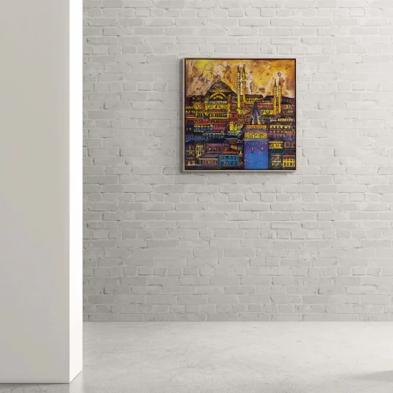 İstanbulun Kalbi Renkli Galata Yağlı Boya Tablosu