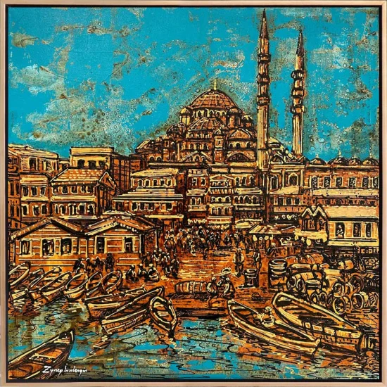 Yeni Cami Önündeki Eski Balıkçılar Yağlı Boya Tablosu