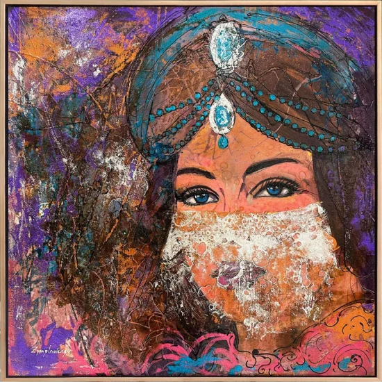 Peçeli Kadın Figüratif Yağlı Boya Tablosu