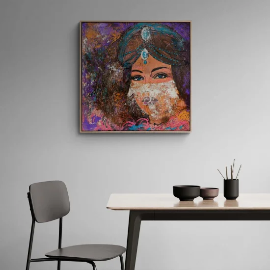 Peçeli Kadın Figüratif Yağlı Boya Tablosu