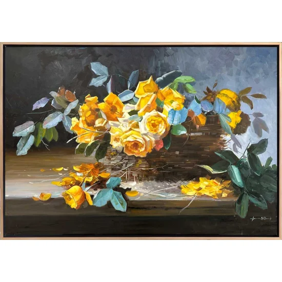 Yellow Roses In A Basket Oil Painting