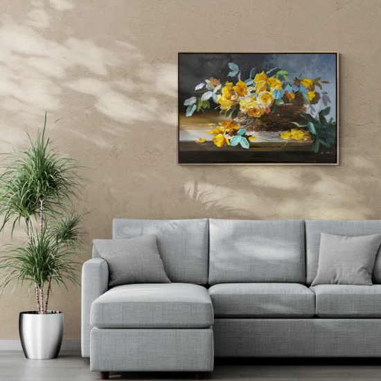 Yellow Roses In A Basket Oil Painting