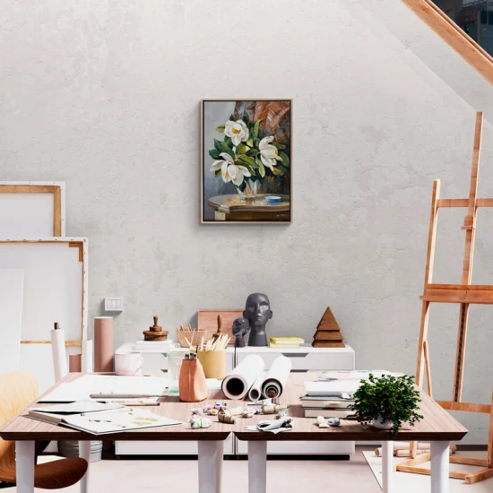 White Magnolias in a Vase Oil Painting