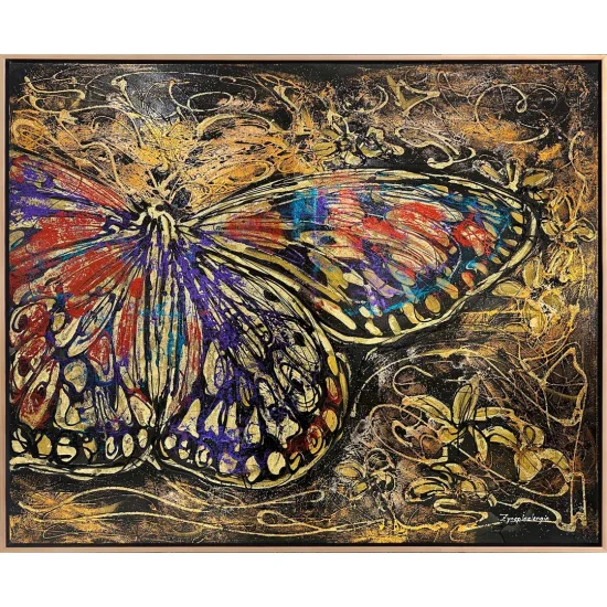 Kelebeğin Renkli Kanatları Yağlı Boya Tablosu