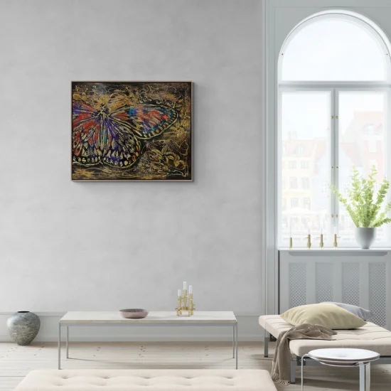 Kelebeğin Renkli Kanatları Yağlı Boya Tablosu