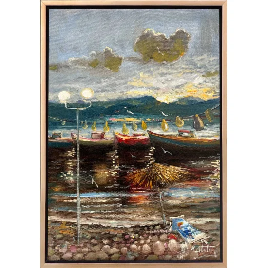 Sahil Kenarı Yağlı Boya Tablosu