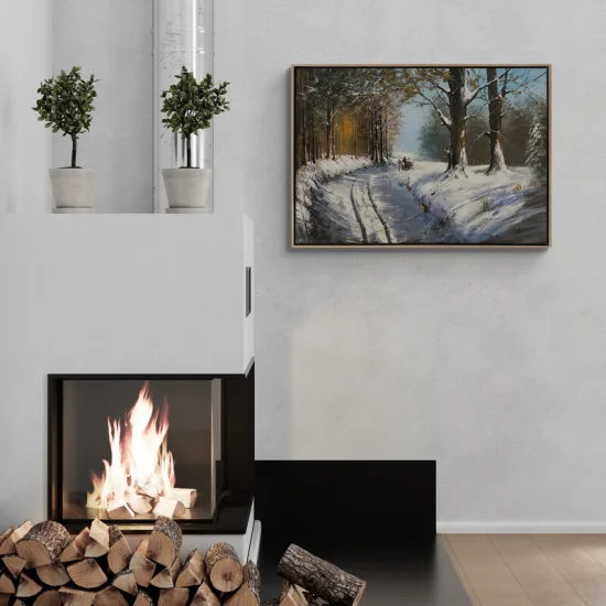 Karlı Ormanın İzleri Yağlı Boya Tablosu