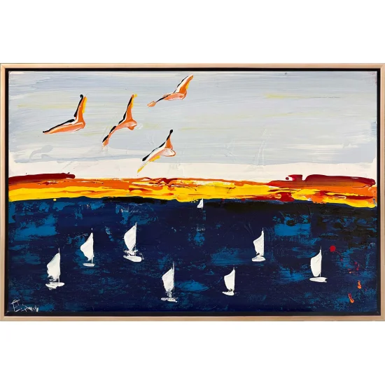 Denizin Kucağında Soyut Kanatlar Yağlı Boya Tablosu