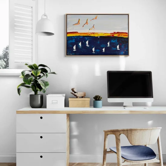 Denizin Kucağında Soyut Kanatlar Yağlı Boya Tablosu