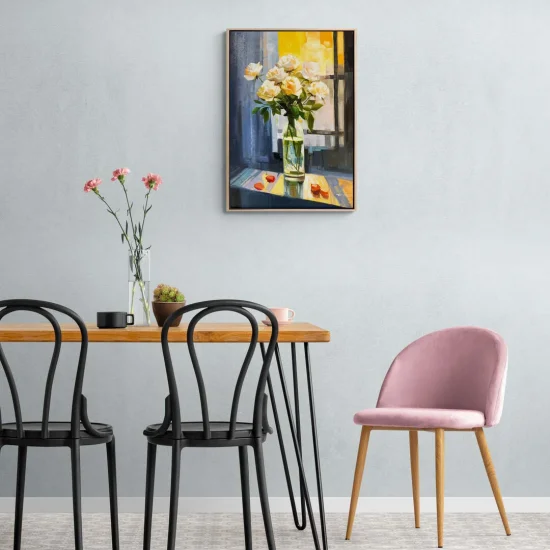 Oil Painting of Roses in Front of a Window