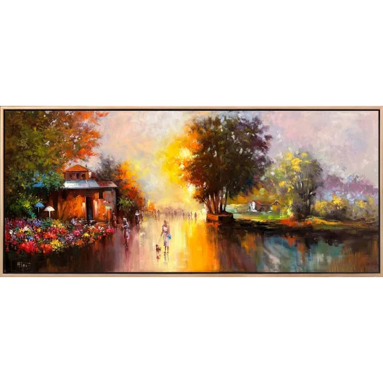 Çiçek Pazarında Günbatımı Yağlı Boya Tablosu