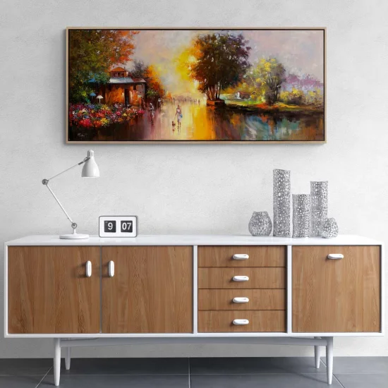 Çiçek Pazarında Günbatımı Yağlı Boya Tablosu