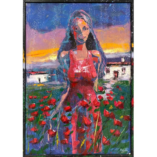 Colorful View of Poppies Oil Painting