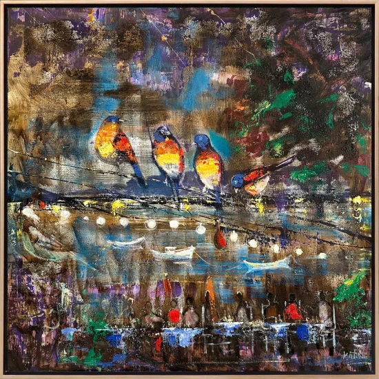 Bird Tea Garden Oil Painting