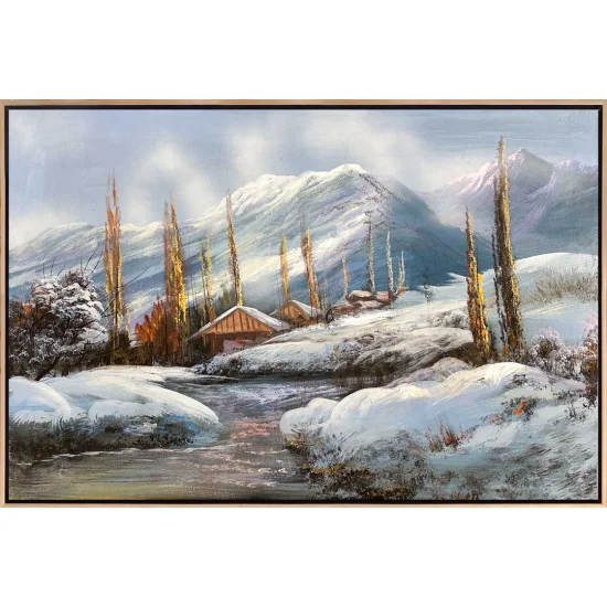 Karla Süslenmiş Doğa Yağlı Boya Tablosu