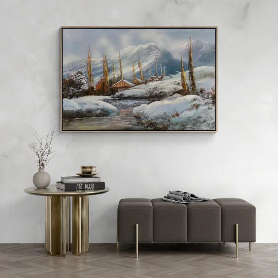 Karla Süslenmiş Doğa Yağlı Boya Tablosu