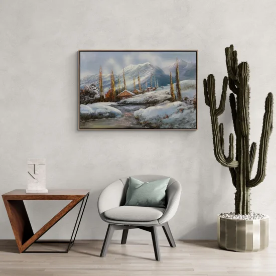 Karla Süslenmiş Doğa Yağlı Boya Tablosu